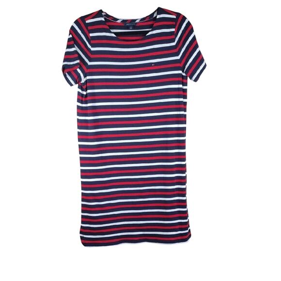Tommy Hilfiger Striped Casual Cotton Stretch Red White Blue Lightweight Dress - Picture 1 of 15